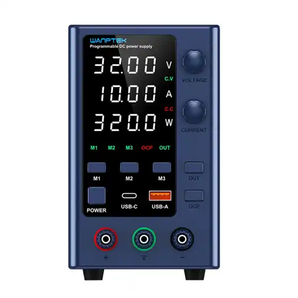 Sursă de alimentare albastră de laborator 32V 10A 320W, sursă de alimentare CC cu afișaj LED USB-C USB-A, reglare a tensiunii, memorie, protecții M1, M2, M3 Ofertă exclusivă