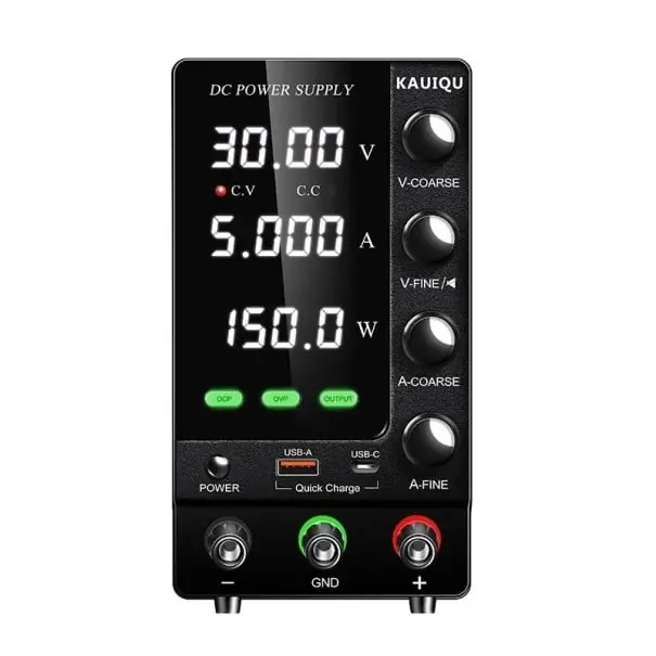 Disponibil imediat Sursă de alimentare de laborator 30V 5A 150W OCP OVP Comutator de control USB-A USB-C Afișaj LED Răcire Detectare supracurent Încărcare LiFePO4