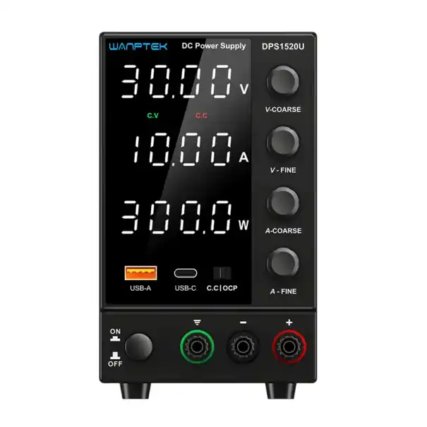 Chilipir Sursă de alimentare neagră 30V 10A 300W, sursă de alimentare de laborator cu afișaj LED, încărcare rapidă USB-C/USB-A, reglare a tensiunii, memorie M1 M2 M3