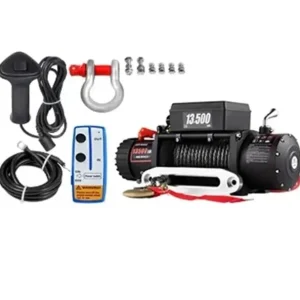 Winch electric 12V 6135 kg 52 × 15 × 24 cm negru roșu cu telecomandă pentru offroad și recuperarea vehiculelor Ofertă limitată