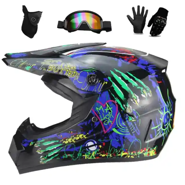Cască de motocicletă pentru copii, din ABS, cu vizieră solară, sistem de ventilație, mască, ochelari, mănuși, 1,2 kg, 25x25x36 cm Livrare gratuită