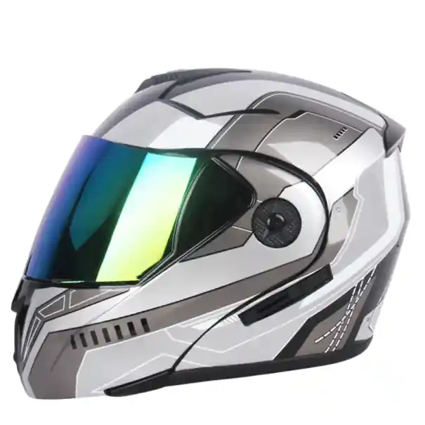 Ofertă de sezon Cască de motocicletă rabatabilă gri cu vizor colorat Vizor dublu și parasolar Cască de motocicletă sigură cu ventilație