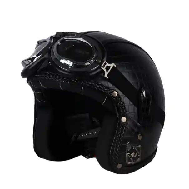 Cască de motocicletă retro cu ochelari Cască de protecție din ABS și piele artificială Curea reglabilă Design deschis elegant Chilipir