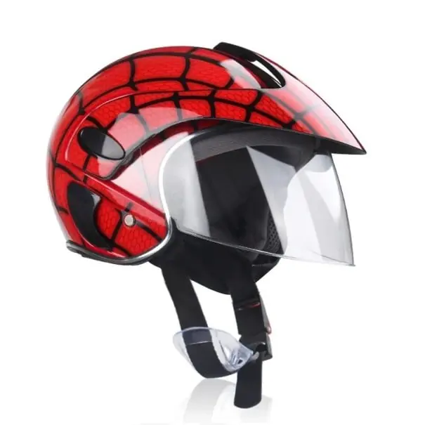 Casca de motocicleta pentru copii 3-9 ani 48-53 cm Parasolar ABS rosu cu model panza de paianjen neagra Echipament de siguranta Plată securizată