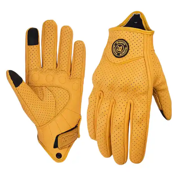 Mănuși de motocicletă din piele galbenă retro pentru bărbați și femei, mănuși de curse perforate cu protecție pentru încheieturi, funcție tactilă, motocross Discount