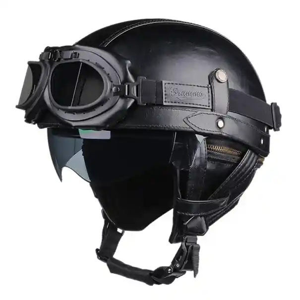 Cască de motocicletă retro flip-up cu ochelari de protecție Construcție ABS din piele artificială Cască pentru scuter și motocicletă Protecție elegantă în timpul mersului Ofertă de sezon