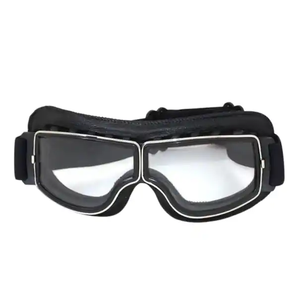 Ochelari de protecție retro pentru motocicletă cu lentile transparente, protecție UV, 15 x 5 cm, ramă din piele ecologică din ABS, ochelari de protecție pentru motociclete, design elegant. Livrare expres
