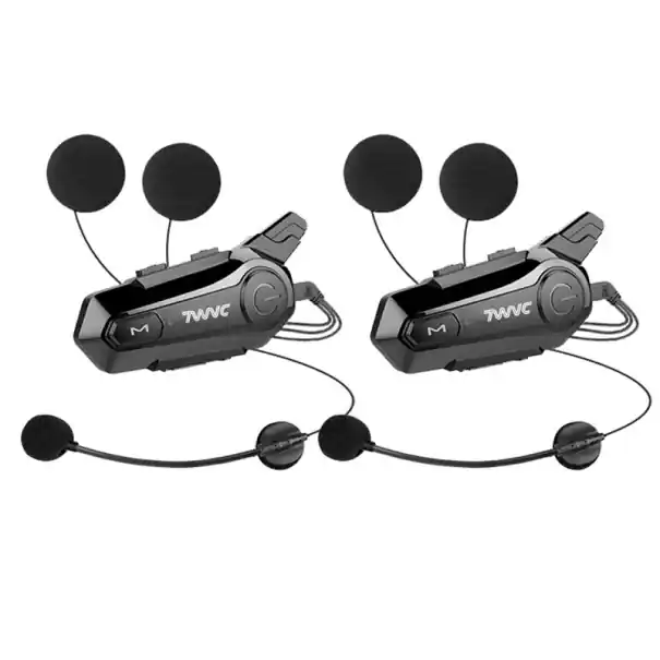 Cumpără online Set de 2 interfoane E1 pentru căști open-face Microfon fix Bluetooth 5.0 IPX6 Autonomie baterie 12 ore Rază de acțiune 1000 m Asamblare ușoară