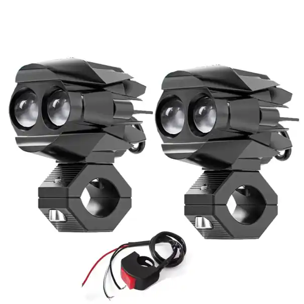 2 buc Spoturi LED pentru motocicletă, 25W, 9-85V DC, lumină albă caldă și rece, IP67, lumină dublă cu întrerupător și 2 suporturi Popular