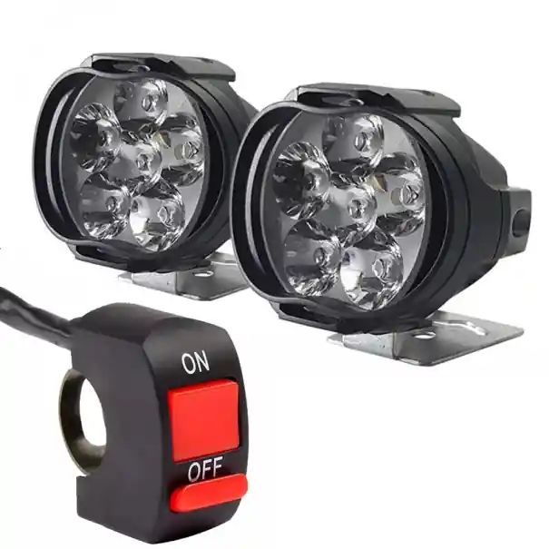 Reducere de preț 2 buc. lumină LED externă pentru motocicletă, 6 diode, 12V 15W 1500 lm, IP65, plastic ABS, far compact cu întrerupător, 65x55x50 mm, design negru