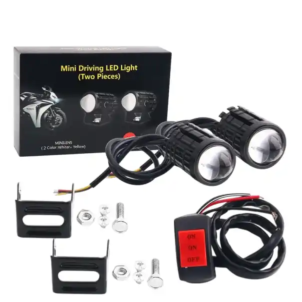Promoție 2 buc. Spoturi LED pentru motociclete, 6000 lm, lumină albă și galbenă cu întrerupător, 30W, IP67, lumină auxiliară impermeabilă pentru motociclete