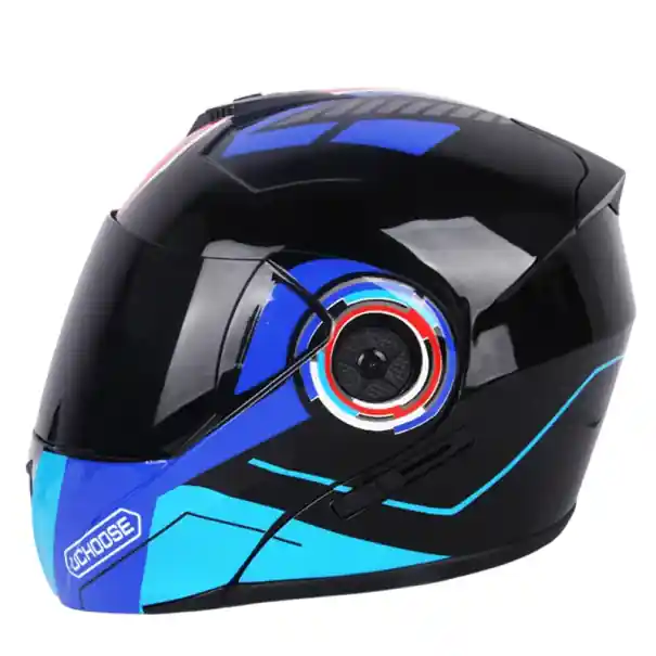 Reducere Cască de motocicletă albastră cu viziere dublă Vizieră exterioară închisă Cască de protecție pentru motocicliști din material ABS