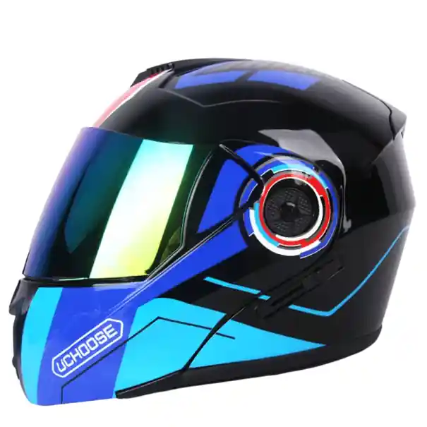 Livrare expres Cască de motocicletă albastră rabatabilă cu vizor colorat și parasolar Cască de protecție cu vizor dublu din plastic ABS pentru conducerea motocicletei