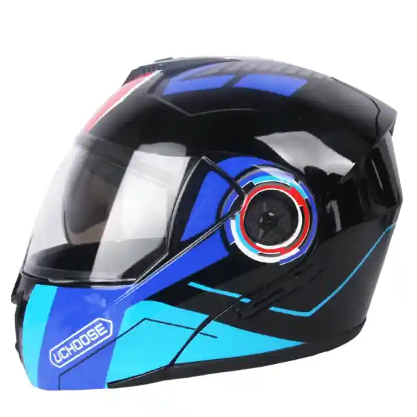 Preferatul clienților Cască de motocicletă albastră, rabatabilă, cu vizor dublu, plexiglas exterior transparent Material ABS durabil Cască de protecție pentru motociclete cu ventilație