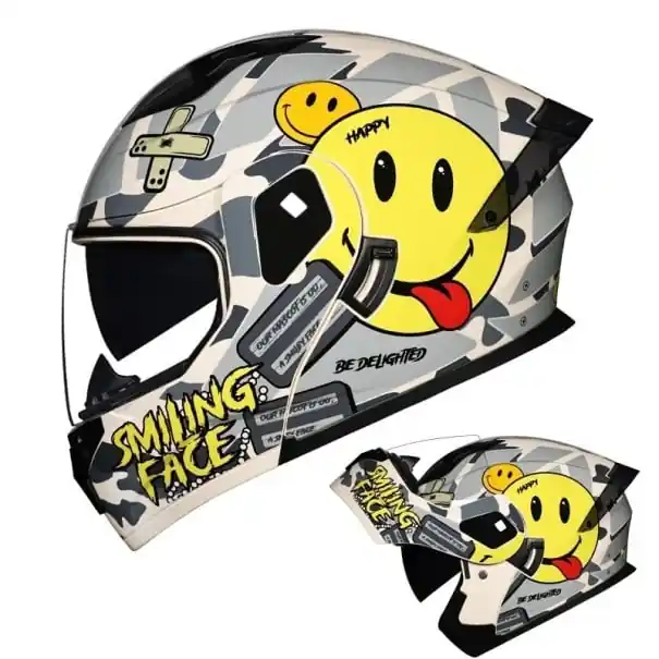Cască de motocicletă cu față completă unisex pliabilă ABS+PC gri cu imprimeu cu fața zâmbitoare Comandă acum