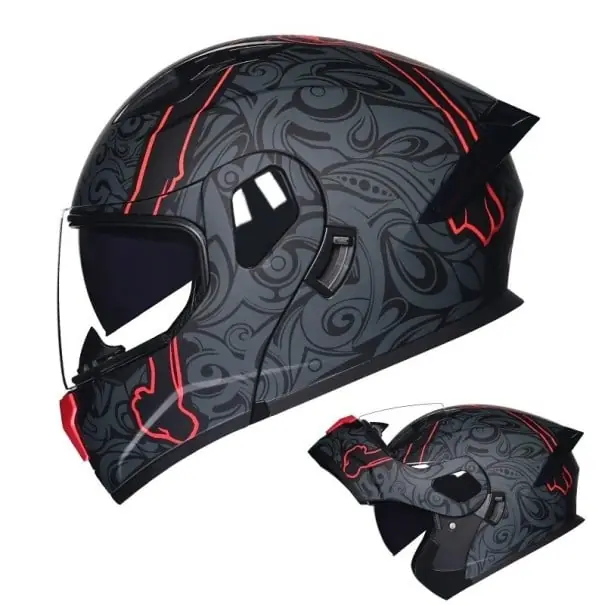 Reducere de preț Cască de motocicletă cu față completă unisex pliabilă din ABS+PC neagră cu un model grafic simplu