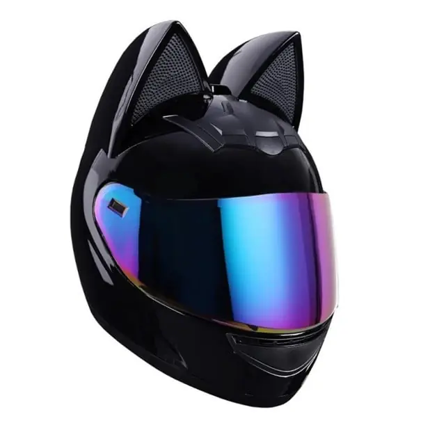 Cască de motocicletă cu față întreagă și urechi de pisică unisex neagră rabatabilă ABS+ESP Cel mai vândut