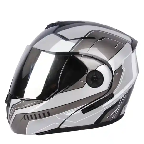 Cască de motocicletă cu rabatabil gri cu parasolar dublă Vizor exterior argintiu Cască de siguranță pentru motociclete Ofertă exclusivă