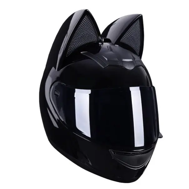 Retur gratuit Cască de motocicletă cu urechi de pisică unisex neagră, tip flip-up, din ABS+ESP
