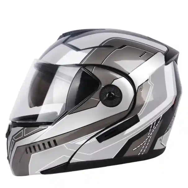 Cască de motocicletă de culoare gri cu vizor dublu Pregătit pentru interfon Orificii de ventilație Protecția ochilor Pentru călărie și turism în oraș Ofertă