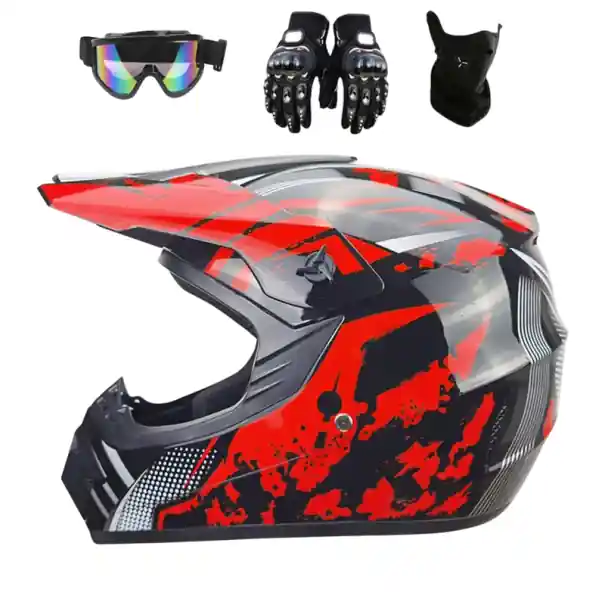 Ofertă Cască de motocicletă pentru copii cu mănuși și ochelari de protecție, cască integrală din ABS, neagră, cu vizieră solară, mască de ventilație, imprimare, 25x25x36 cm