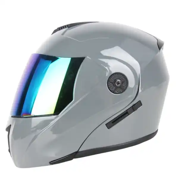 Reducere de preț Cască de motocicletă rabatabilă gri cu vizor dublu Parasolar din plexiglas exterior colorat Închidere confortabilă Cască de protecție pentru motocicletă