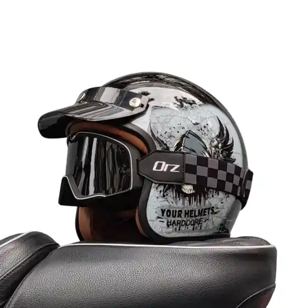 Nu rata Casca de motocicleta retro cu ochelari Casca de motocicleta usoara din material ABS Echipament de siguranta pentru motociclete