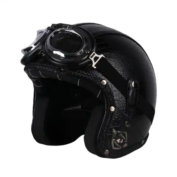 Chilipir Cască de motocicletă retro cu ochelari Cască elegantă din piele artificială Construcție ABS Design vintage pentru scutere și motociclete