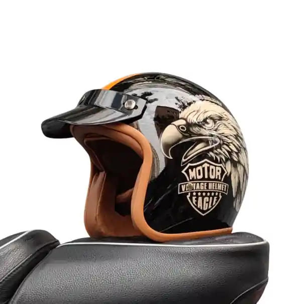 Casca de motocicleta retro neagra cu vultur Casca eleganta pentru motociclisti Material ABS durabil Design usor Orificii de ventilatie Echipament de siguranta Cumpără online