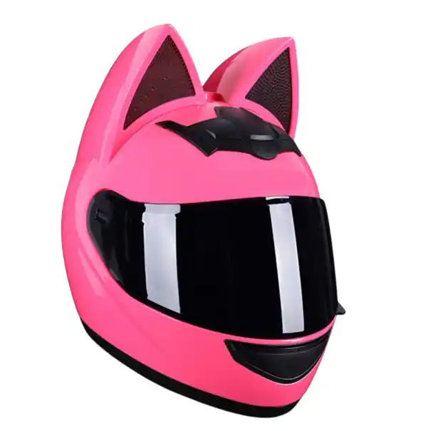 Cască de motocicletă unisex cu fața completă pliabilă ABS+ESP roz cu urechi de pisică Reduceri