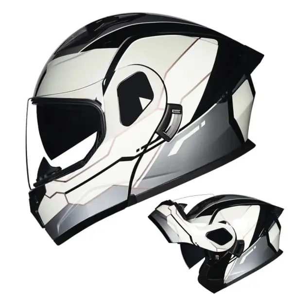 Preț redus Cască integrală motocyklă unisex cu deschidere ABS+PC alb-gri-negru