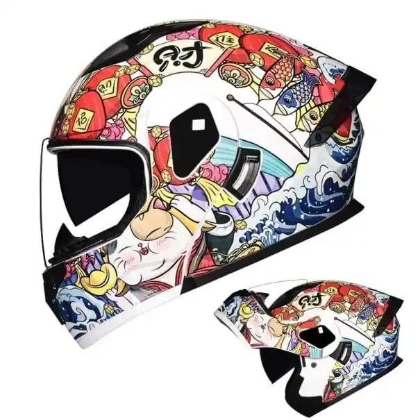 Livrare gratuită Casca integrală pentru motocicletă unisex cu deschidere ABS+PC cu imprimeu de motive desenate pentru protecție pe drum