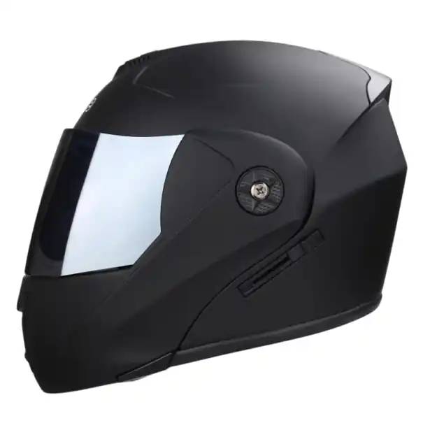 Nu rata Cască neagră pentru motocicletă cu viziere dublă Vizor pentru soare Vizor exterior argintiu Cască de protecție pentru motocicliști