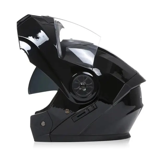 Celoobličejová motocyklová helma unisex neagră cu deschidere frontală și design dublu al vizierelor pentru o mai bună vizibilitate și protecție a motociclistului Super ofertă