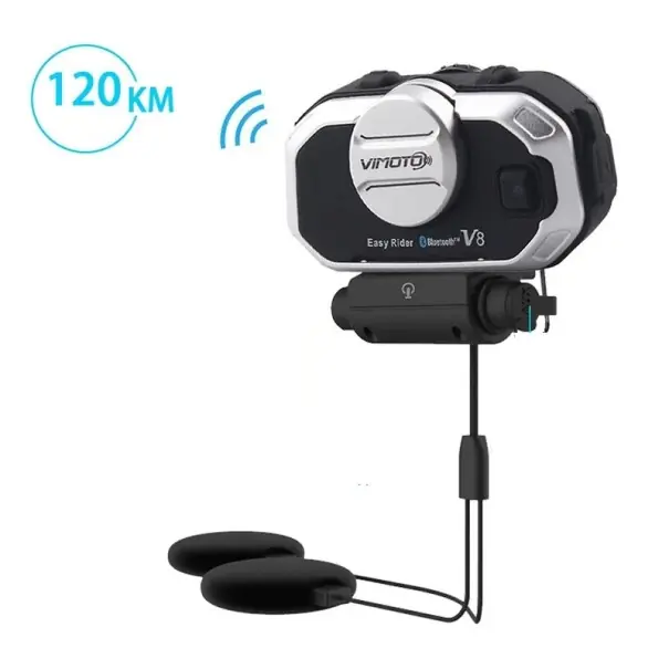 Comandă acum Interfon Bluetooth V8 cu microfoane Soft și Hard IPX6, autonomie baterie 850 mAh, 13 h, impermeabil pentru două căști, FM, GPS, MP3