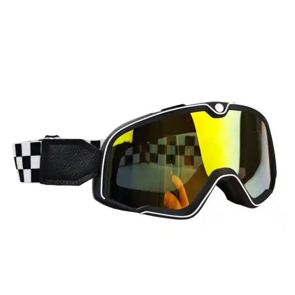 Chilipir Ochelari de motocicletă negri cu lentilă galbenă din PC, 20 x 9 cm, protecție UV, ochelari de motocicletă antireflexie, stil retro, pentru mersul pe timp de zi și de noapte.