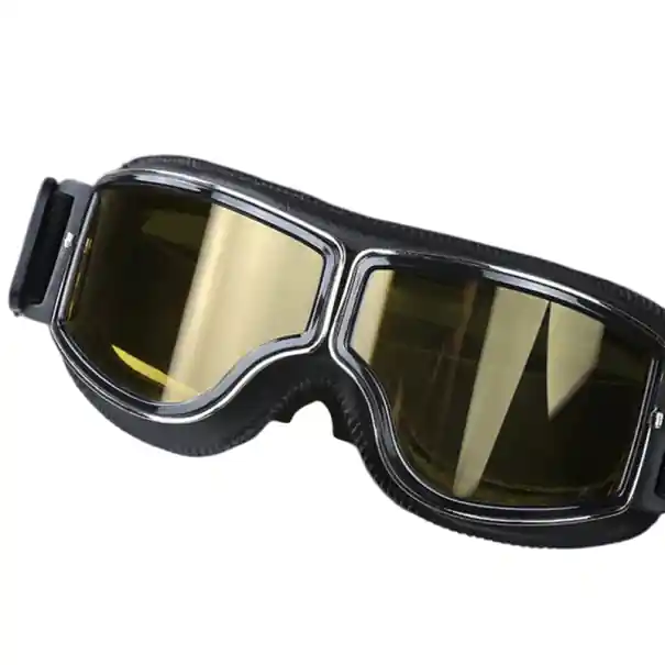 Ochelari de motocicletă retro cu lentile galbene, protecție UV 15 x 5 cm. Ochelari din PC, ABS și piele artificială. Stil vintage pentru motocicliști și scutere. Ofertă limitată
