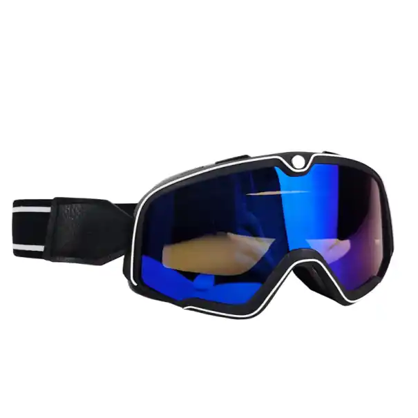 Cumpără acum Ochelari de protecție pentru motocicletă negri cu lentilă albastră din PC, protecție UV, 20 x 9 cm, stil retro, ochelari de protecție pentru motocicletă, ochelari de schi, cască