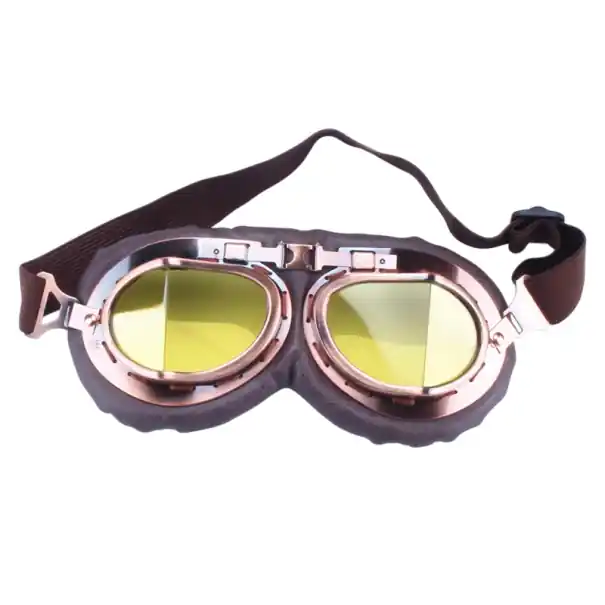 Cumpără online Ochelari de protecție pentru motocicletă retro maro 18 x 9 cm Lentile galbene din PC Construcție ABS Piele ecologică Stil vintage Ochelari de protecție pentru scuter sau chopper