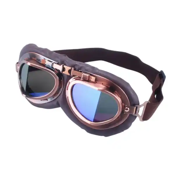 Plată sigură Ochelari de protecție pentru motocicletă retro maro, 18 x 9 cm, cu lentile colorate din PC, din piele ecologică și ABS. Pentru motociclism și un aspect elegant.