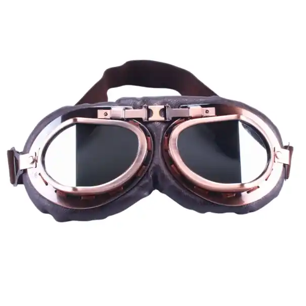 Nu rata Ochelari de protecție pentru motocicletă retro maro, 18 x 9 cm, ramă din piele ecologică și ABS, lentile argintii din PC, găuri de ventilație, cască Chopper în stil vintage
