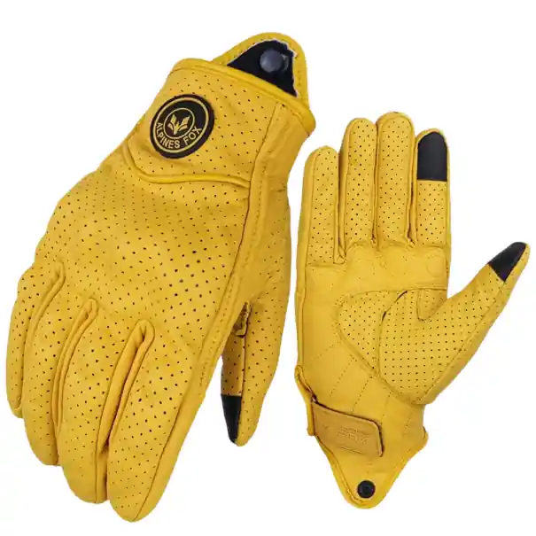 Mănuși de motocicletă din piele naturală galbenă vintage, mănuși de motocicletă perforate respirabile, mănuși de motocross, stil retro de echitatie Plată securizată
