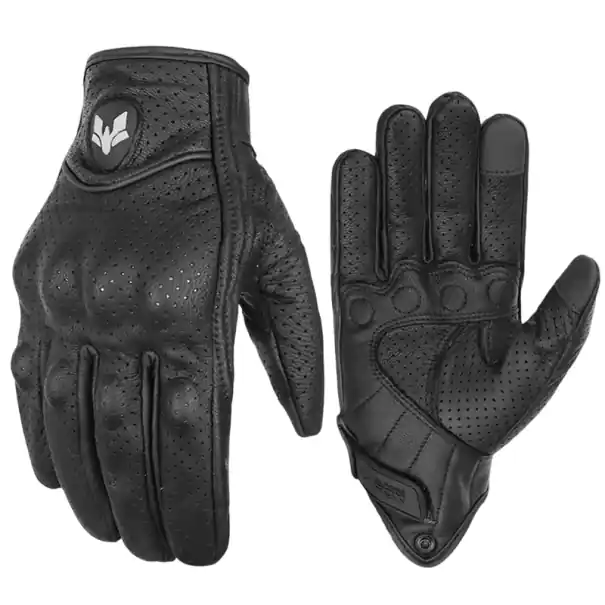 Mănuși de motocicletă din piele naturală neagră vintage, mănuși de motocicletă perforate respirabile de vară, mănuși de motocicletă din piele pentru motocross, mănuși de echitație Nu rata