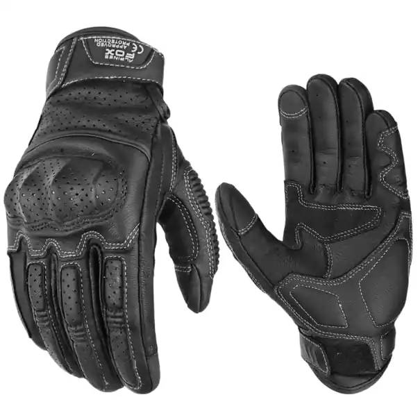 Mănuși de motocicletă din piele naturală negre vintage, mănuși respirabile de vară cu perforații, mănuși de motocicletă motocross, stil retro de echitatie Reduceri