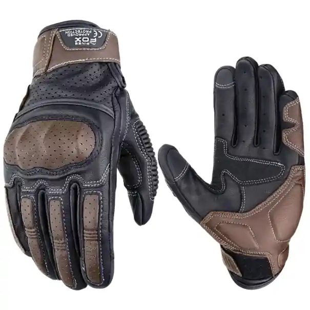 Mănuși de motocicletă din piele naturală, negru-maro, vintage, perforate, respirabile, pentru vară, mănuși de motocicletă, motocross, clasice, pentru echitatie Premium