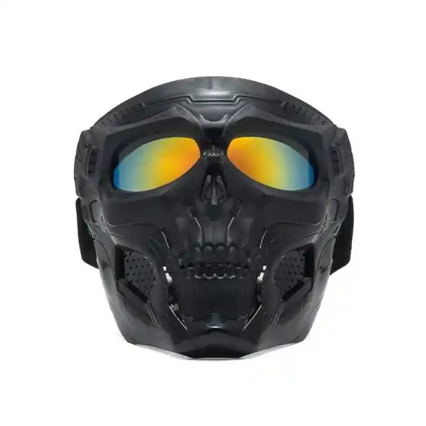 Plată securizată Mască de motocicletă cu lentile colorate 18 x 18,5 cm Mască de protecție neagră cu craniu, material ABS, ochelari cu filtru UV, lentile PC