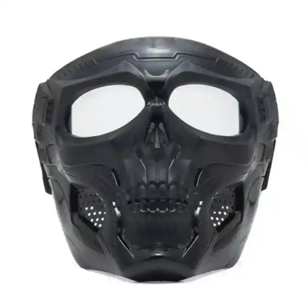 Mască de motocicletă cu motiv de craniu 18 x 18,5 cm Mască de protecție neagră cu sticlă transparentă PC, material ABS Echipament pentru cască de motocicletă Disponibil imediat