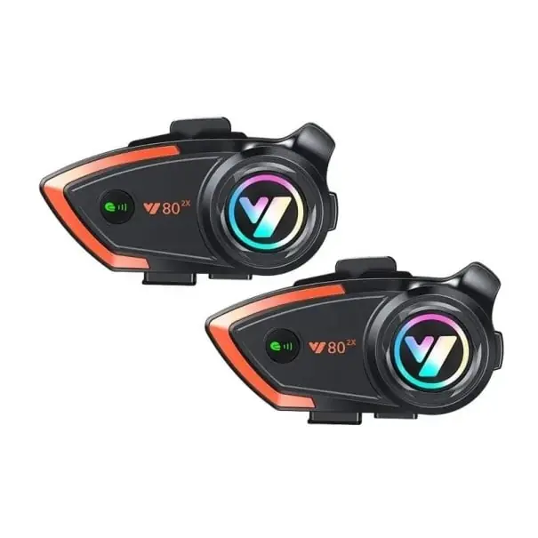 Set de 2 interfoane Bluetooth cu microfon fix, rază de acțiune de până la 1000 m, impermeabile, cu anulare a zgomotului, pentru căști rabatabile, comunicare pentru 2 motocicliști Reducere specială