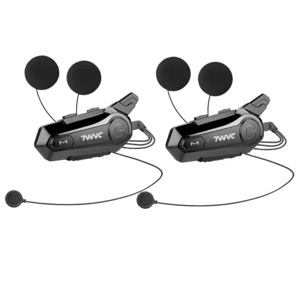 Preț promoțional Set de 2 interfoane E1 pentru căști integrale, Bluetooth 5.0, rezistență la apă IPX6, rază de acțiune 1000 m, autonomie 12 ore, microfon cu funcție de difuzie