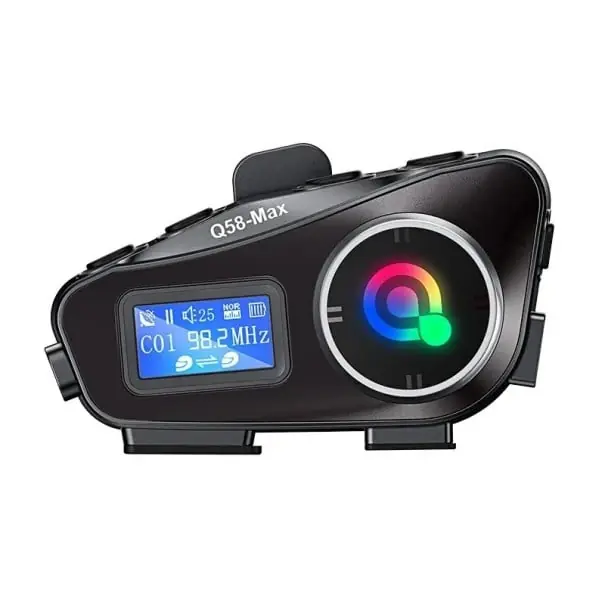 Set de 2 interfoane Q58 Max cu iluminare din spate LED, radio FM și microfoane rigide cu anulare a zgomotului pentru motocicletă, Bluetooth 5.0 Calitate înaltă